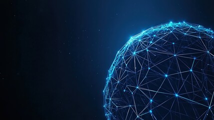 Poster - Abstract blue globe with connecting lines on a dark background.