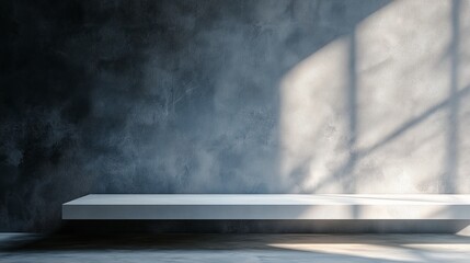 Poster - A spotlight is shining on an empty white table, with a grey wall in the background. A web banner with empty space on the right