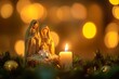 © InfiniteStudio - A serene Christmas nativity scene with Mary, Joseph, and baby Jesus illuminated by soft candlelight