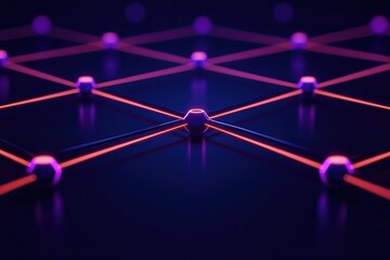 Poster - Futuristic network with glowing nodes and lines, deep blue background, abstract digital design.