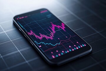 Poster - Smartphone displaying stock market analysis on dark interface, showcasing financial data trends.