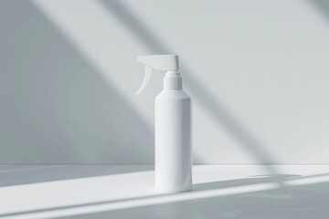 Poster - White spray bottle with a trigger on a white surface.