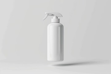 Poster - White plastic spray bottle with a white cap on a white background.