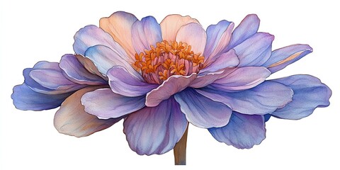 Wall Mural - a delicate, watercolor-style illustration of a single purple flower with orange center, isolated on 