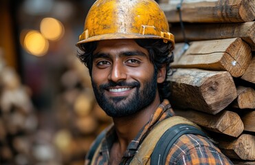 Portrait of a smiling construction worker with a hard hat