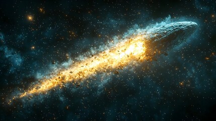 Poster - Captivating Close up View of a Comet s Nucleus Amidst Twinkling Stars in the Cosmic Expanse  Icy fragments and dust particles trailing in the infinite space creating a mesmerizing and celestial scene