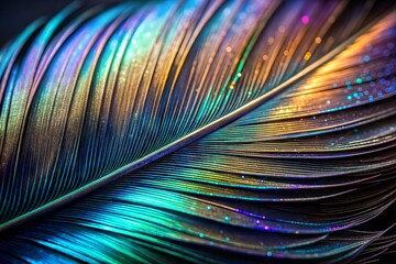 Canvas Print - vibrant peacock feather with black texture accents