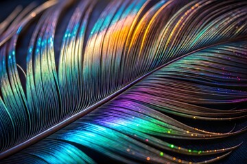 Canvas Print - peacock feather close-up with iridescent colors and black texture