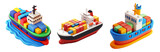 PNG Toy Ships on Water Surface - 3D icons and objects collection, in cartoon style isolated on transparent background
