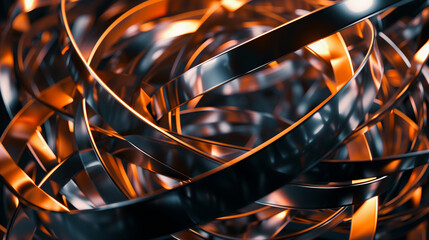 Fototapete - abstract background 3d wallpaper with Abstract metallic ribbons swirling in a dark environment.