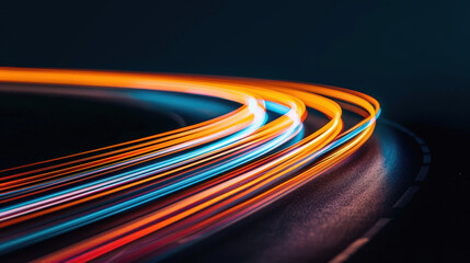 Poster - Colorful bursts of motion lights create abstract scene, showcasing vibrant trails of light against dark background. dynamic movement evokes sense of speed and energy