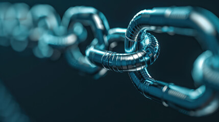 Poster - close up view of interconnected metallic chains, showcasing futuristic design that emphasizes streng