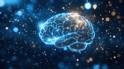 Poster - A brain is shown in a blue and gold color scheme. The brain is surrounded by a lot of stars and is surrounded by a lot of light