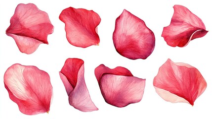 Wall Mural - set of eight pink rose petals painted in watercolor.
