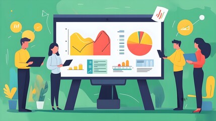 Poster - Business Team Analyzing Data on Whiteboard with Graphs and Charts