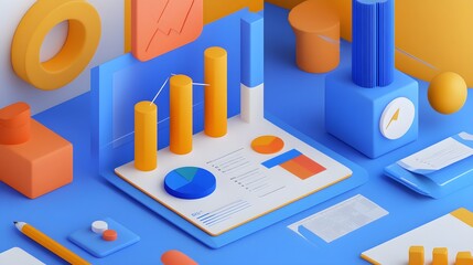 Poster - 3D Isometric Business Data Analysis with Charts  Graphs and Icons