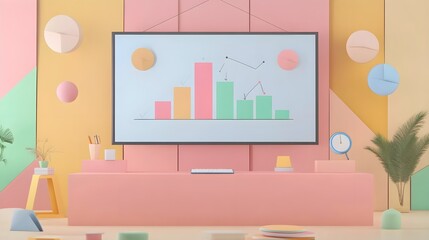 Poster - Minimalist Office Desk with Bar Graph and Geometric Shapes