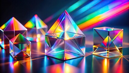 geometric prisms with light diffraction and spectrum colors