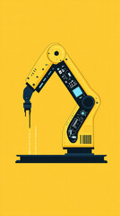 Poster - A yellow robot with a black and blue body is on a yellow background. The robot is designed to look like a machine, and it is in motion. The image has a futuristic and industrial feel to it