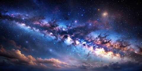 Wall Mural - Celestial Tapestry of Stars and Cosmic Dust, Illuminating the Night Sky with Hues of Blue, Purple, and Orange