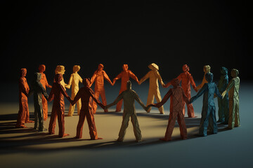 an origami representation of diverse people coming together in a circle, symbolising unity and colla