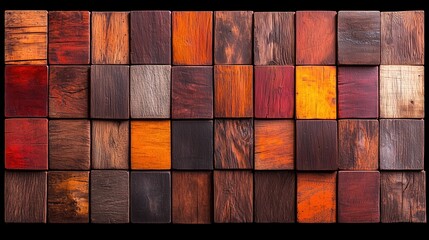 Poster - wooden wall with many different colored squares. the wall is made of wood and has a rustic feel to i
