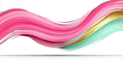 Aufkleber - Pink and green brush stroke with gold accents. The brush stroke is long and curvy. The pink and green colors are vibrant and the gold accents add a touch of luxury. Scene is playful and whimsical
