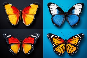 Retro butterfly poster, with bold, vibrant colors and stylized designs of different species set against a classic backdrop