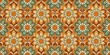 © Pluto - A vintage floral pattern featuring a symmetrical arrangement of stylized flowers in shades of orange, green, and white, creating a retro aesthetic.