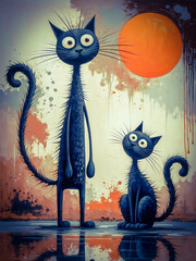 Two Cartoon Black Cats