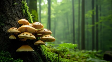 Aufkleber - Group of Mushrooms Growing on Tree in Forest