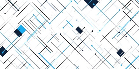 Poster - A seamless pattern with digital blue and black lines, their colors creating an abstract tech-inspired design on white background, vector illustration minimalistic, simple clean,