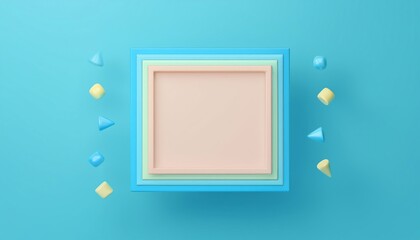 Poster - A minimalist composition featuring layered squares and colorful geometric shapes against a bright blue background.