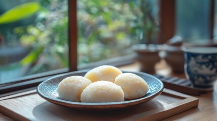 Wall Mural - A bowl filled with fresh, ripe mangoes sits on a table in a sunlit room.