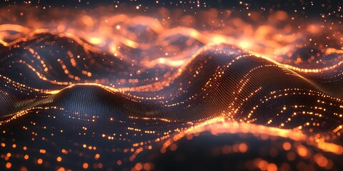 Poster - A series of orange and black lines that look like waves. The image is abstract and has a dreamy, surreal quality to it