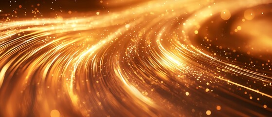 Poster - A gold and orange swirl of light with a lot of sparkles. The light is coming from the left side of the image