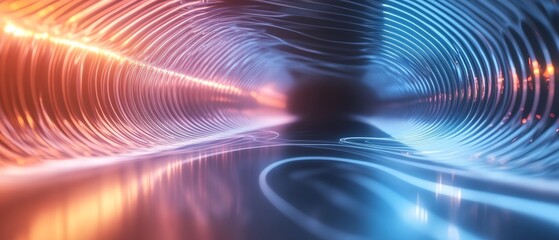 Poster - A tunnel with a blue and red light on the wall. The tunnel is dark and the light is bright