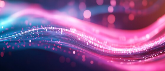 Poster - A pink wave with a blue background. The pink wave is made up of many small dots