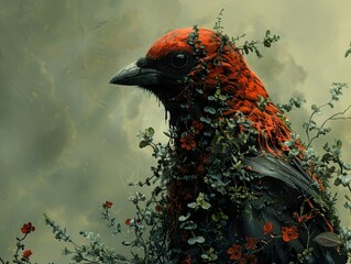 Wall Mural - Red Crow: A Surreal Bird Portrait