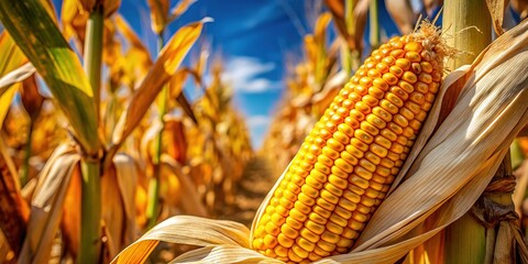 Organic corn field, a tapestry of ripe yellow stalks.