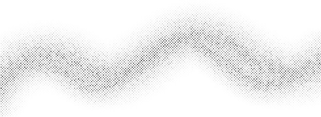 Poster - Gritty halftone wave background. Dotted curved line wallpaper. Abstract wavy fluid backdrop texture. Black pop art swoosh element for poster, banner, overlay, card, brochure, flyer, leaflet. Vector