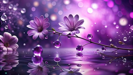 Poster - Purple blossoms and glistening raindrops create a magical underwater scene, reflecting the beauty of nature in a dreamy, ethereal landscape.