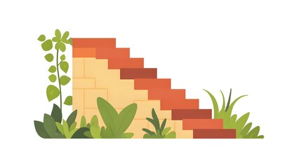 Staircase of Growth and Potential Abstract flat design depicting a stairway expanding step by step from a small block symbolizing growth progress and possibility on a clean white background