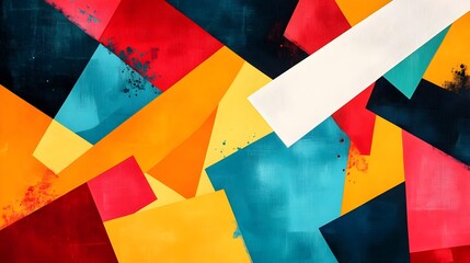 Poster - The Clash of Colors and Shapes A Watercolor Odyssey   Frenzied watercolor splashes blocked by harsh geometric obstacles evoking a sense of struggle and dynamic tension within the frame