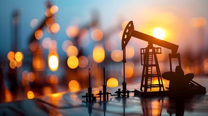 Poster - Industrial oil drilling rig with cranes and heavy machinery operating in the background  Offshore oil and gas production equipment energy industry resource extraction scene