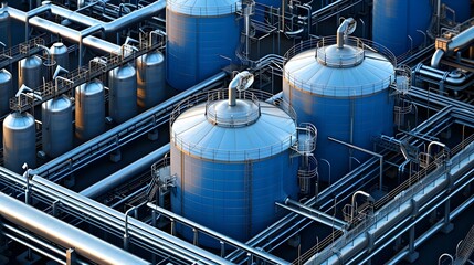 Poster - expansive aerial perspective showcasing the sprawling and intricate layout of an industrial oil refi
