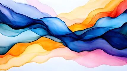 Poster - Flowing watercolor splashes intertwining and dancing with geometric obstacles creating a captivating balance between chaos and control in a composition
