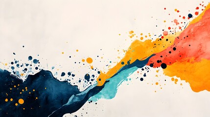 Poster - Mesmerizing abstract artwork featuring flowing watercolor splashes elegantly intertwining with geometric obstacles creating a captivating balance of chaos and control