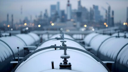 Poster - aerial view of an oil refinery with multiple storage tanks industrial equipment and transportation i