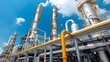 © Heng Heng - AI Stock - Tall industrial chimneys releasing thick white steam into the sky at a large gas processing plant or refinery facility  Concept of energy production chemical manufacturing
